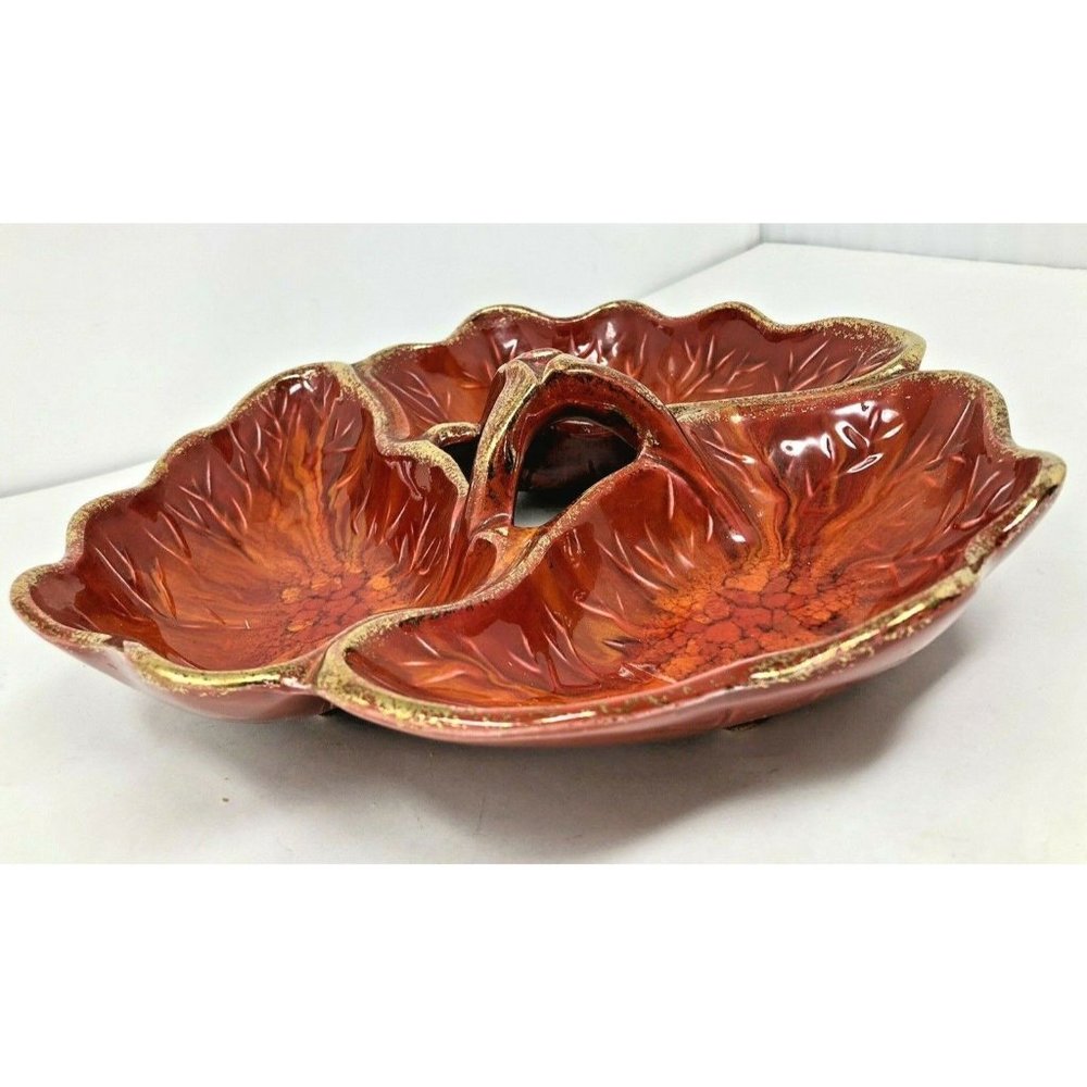 California Original Pottery Centerpiece Relish Tray 895 Burnt Orange Mid Century - Picture 3 of 6